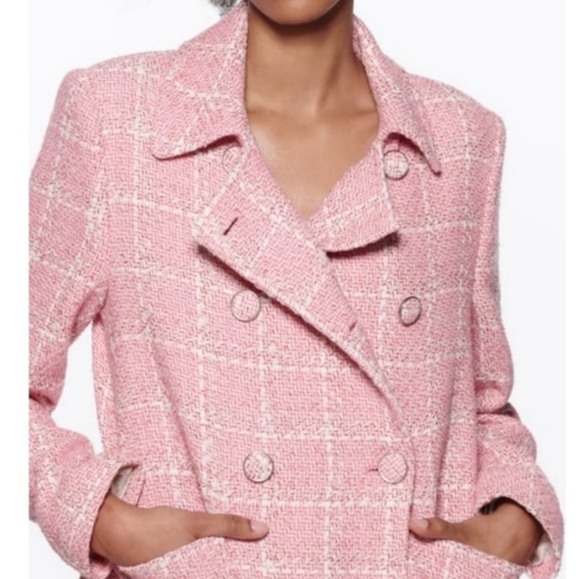 Zara Pink Plaid Women's Coat - Picture 11 of 13